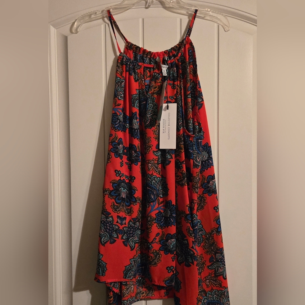 Collective Concepts Red and Blue Floral Maxi Skirt